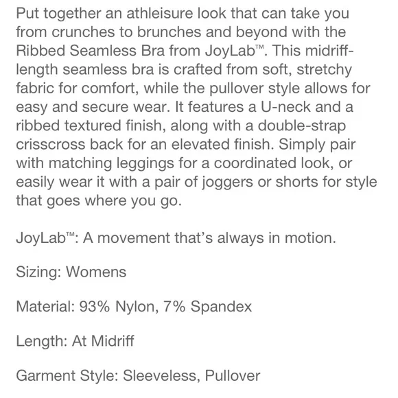 JoyLab Ribbed Seamless Sports Bra NWT Brown - Picture 4 of 6